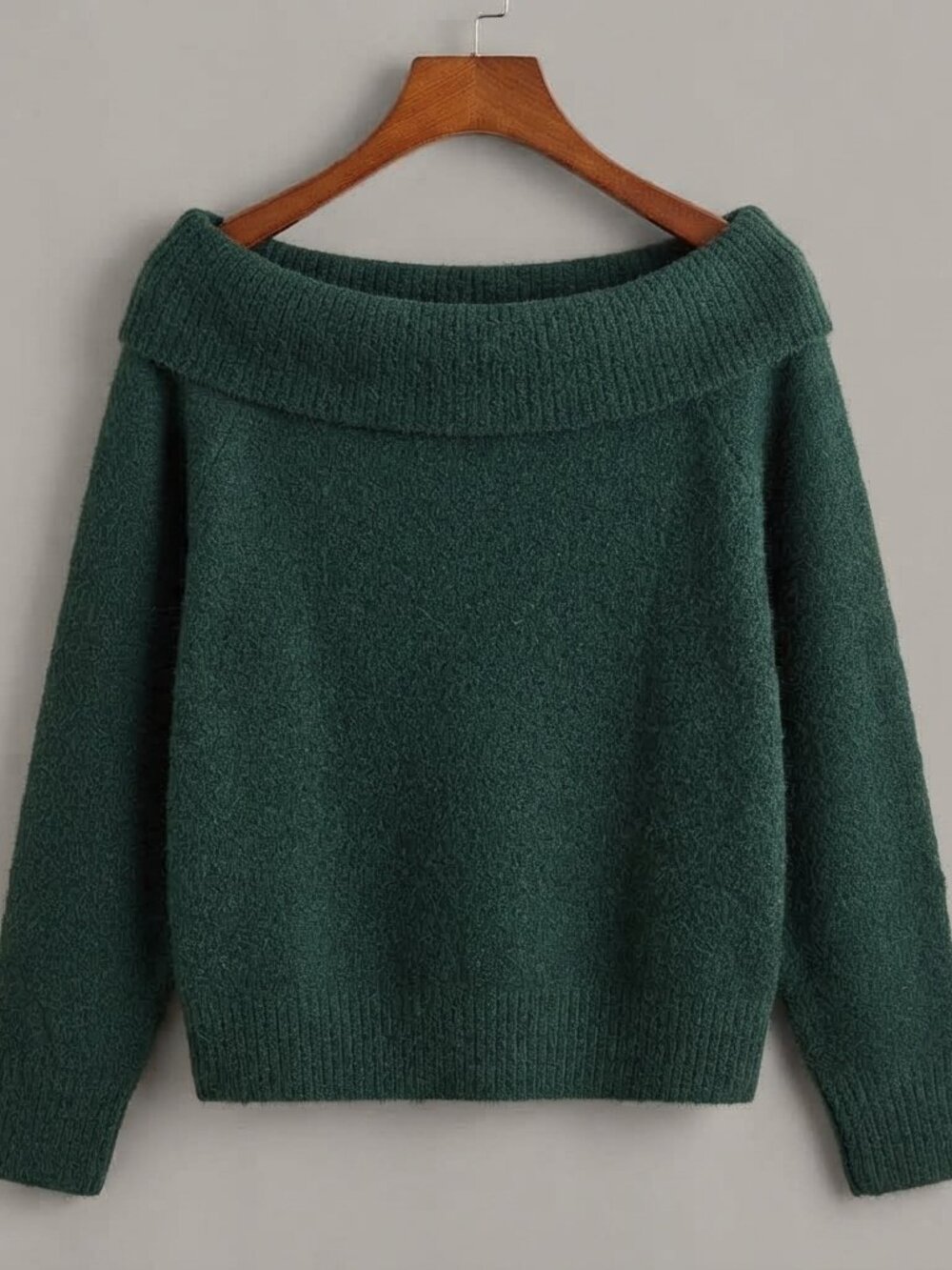 Forest Green Off The Shoulder Foldover Cowl Neck Sweater Dark Romance Cozy M
